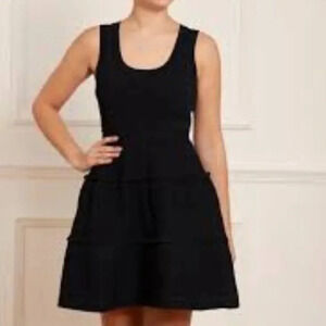 Sandro Paris Cotton Blend  Textured Black Knit Mini Dress
